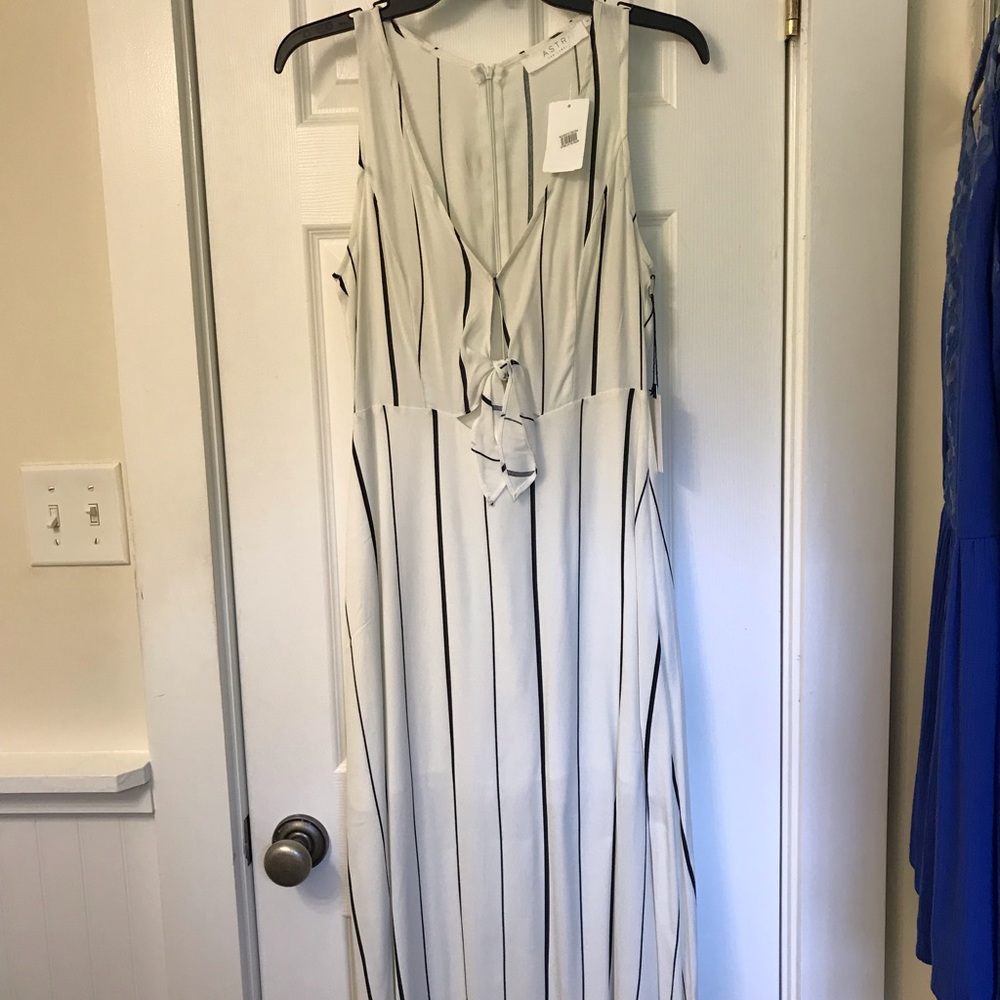 White with black stripes midi dress